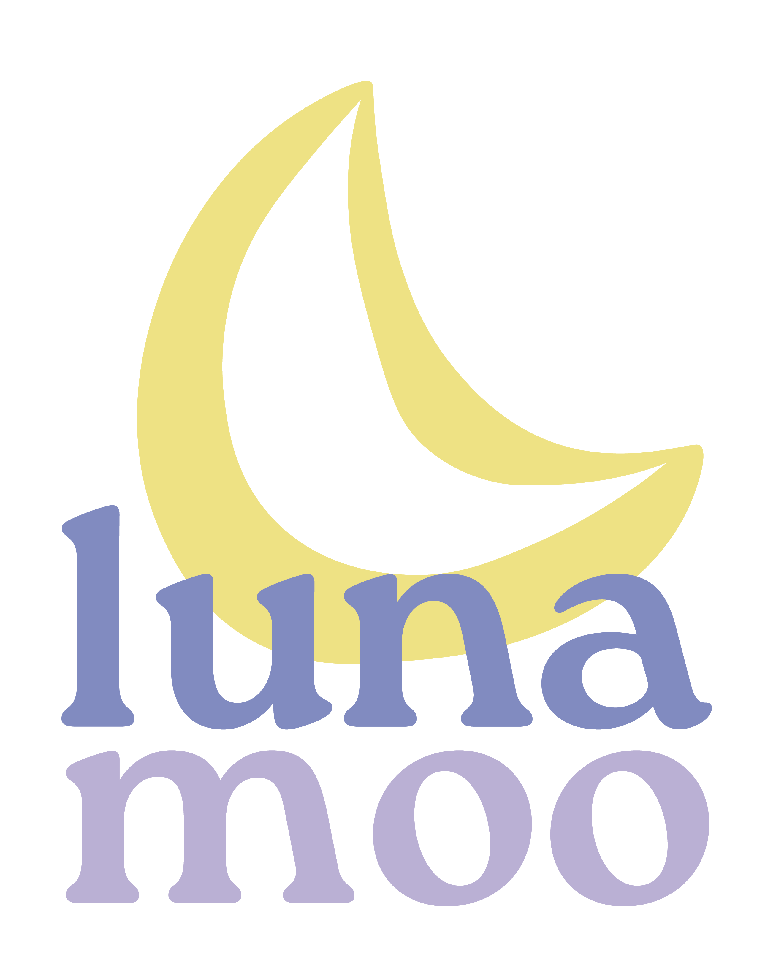 luna moo logo depicts a crescent moon, over two purple hills, with a winding river swerving in between